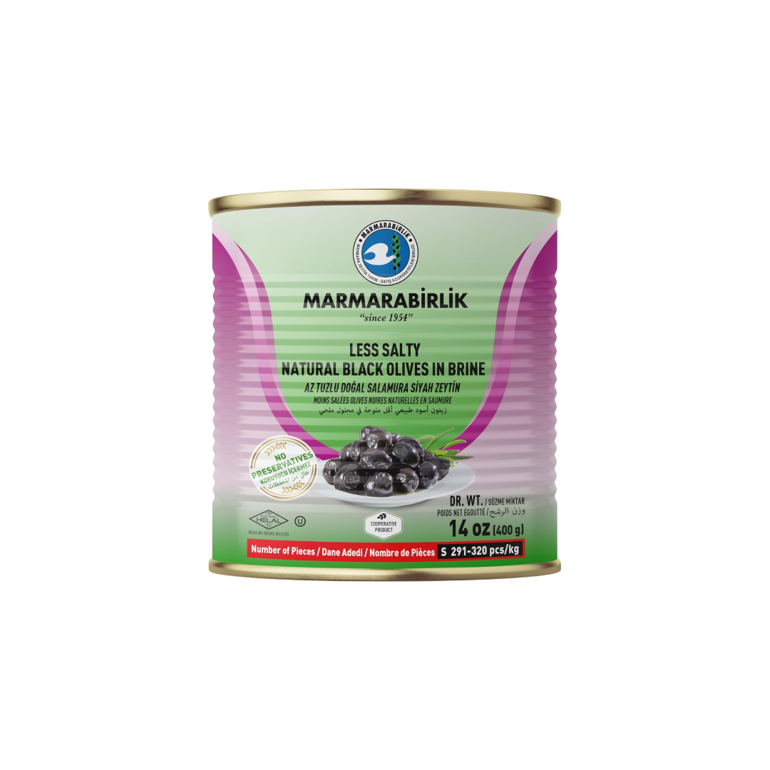 Marmarabirlik Black Olives S Low Sodium Can 400g