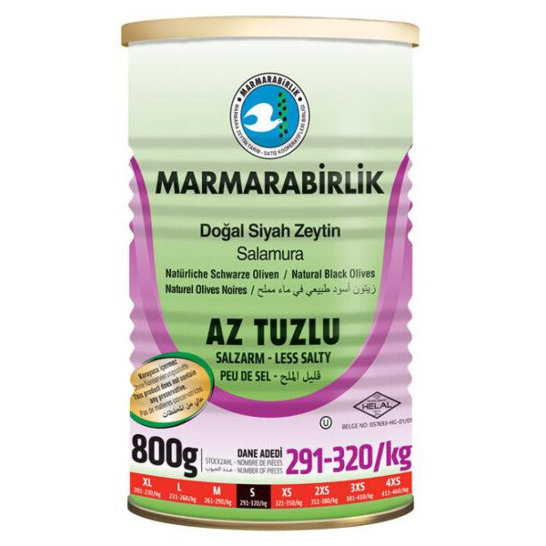 Marmarabirlik Black Olives S Low Sodium Can 800g